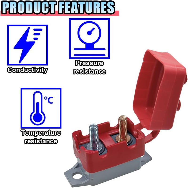 LHDOS 2PCS DC 12V-24V Automatic Reset Circuit Breaker with Cover Stud Bolt, 50A Car Current Overload Protector for Car, RV, Bus, Truck, Car Engine, Battery Charger and More (50A) - Image 3